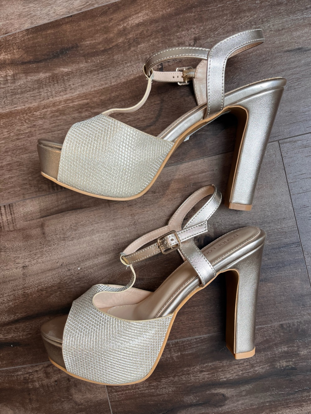 Metallic Gold Platform Sandal with T-Strap